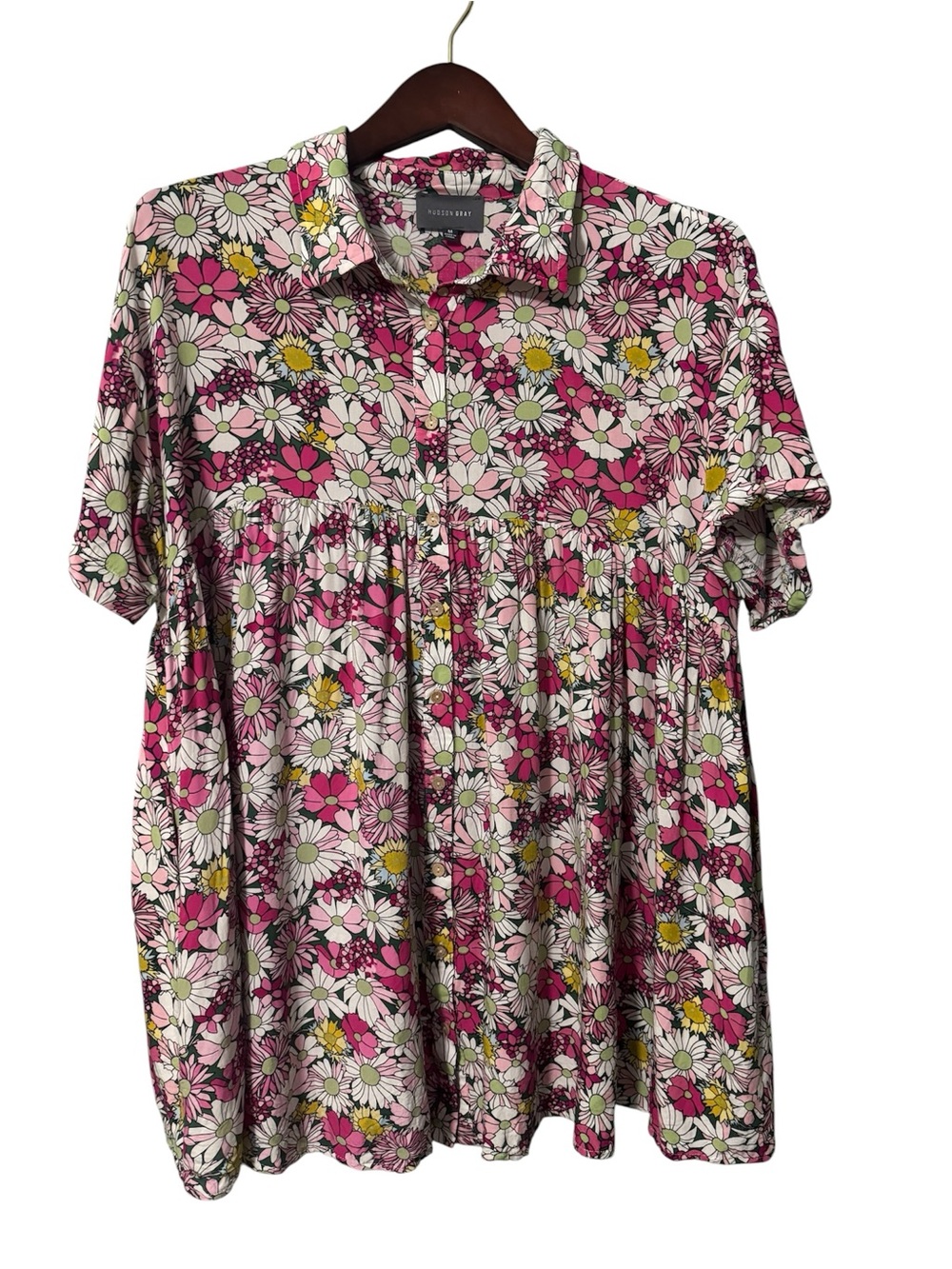 Hudson Gray Floral Button Front Dress Size Medium Pink Daisy Print Boho